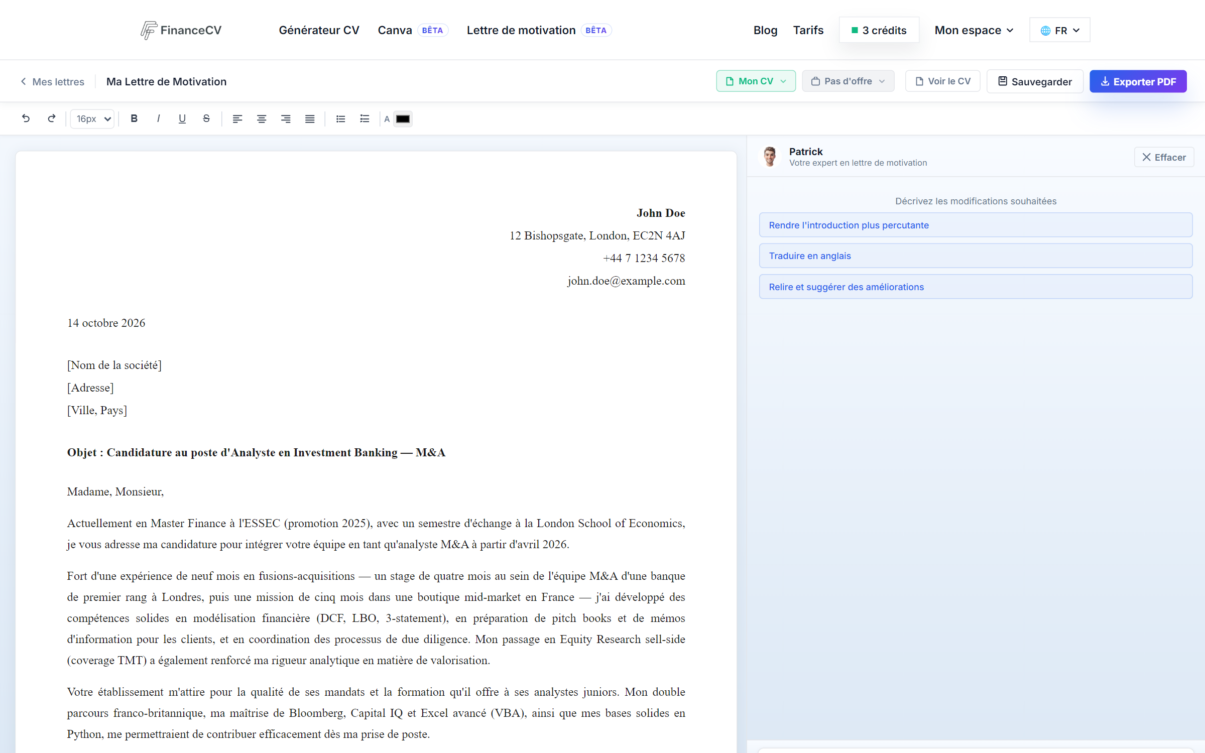 Lettre de motivation avec l'assistant