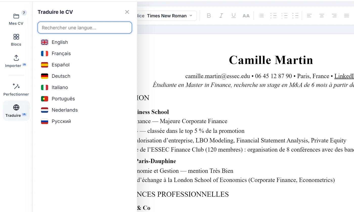 Traduction du CV en huit langues